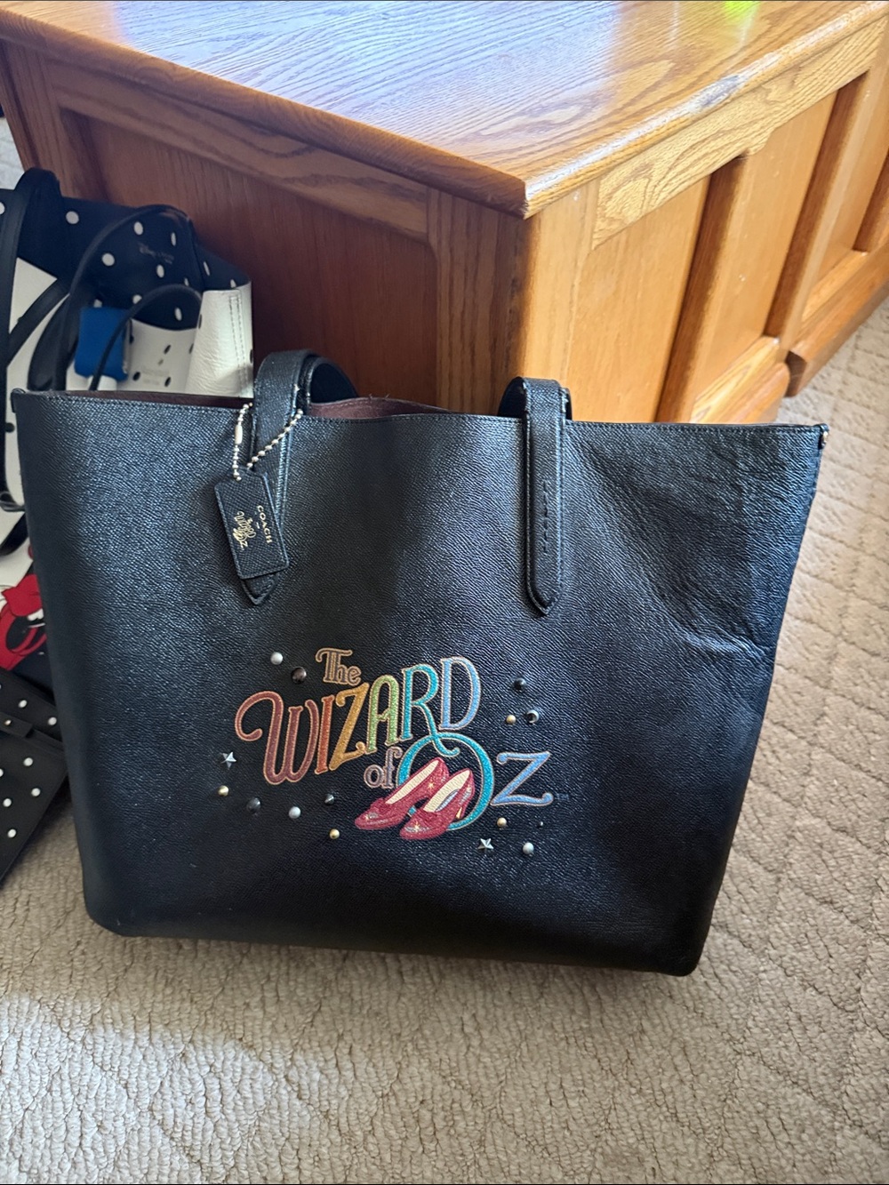 Coach Black Leather Tote with Multicolor "Wizard of Oz" Design